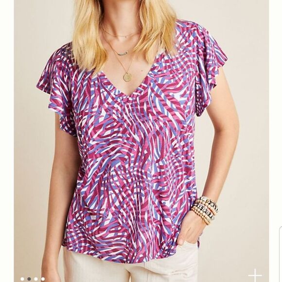 t.LA Anthropologie Wayfaring Tee Zebra Print Top Tee T-Shirt Pink Purple Cotton - Picture 3 of 7